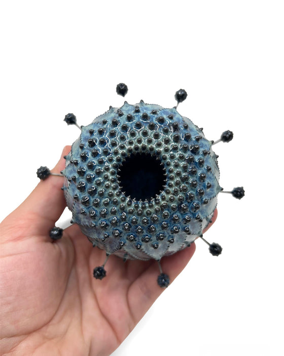 Black Urchin Vessel - Black Dots