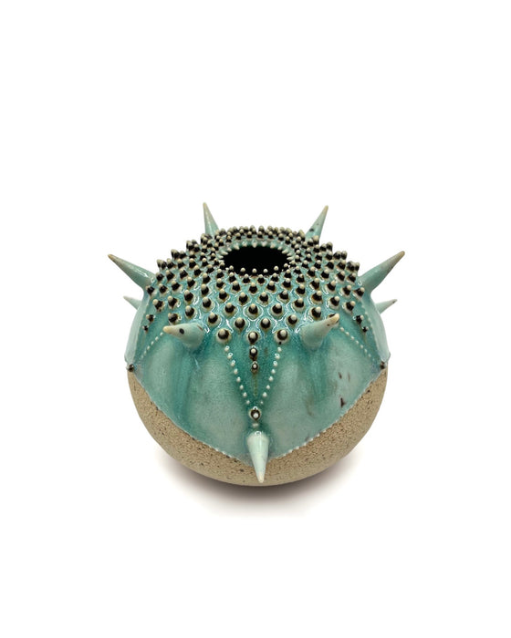 White & Turquoise Urchin Vessel
