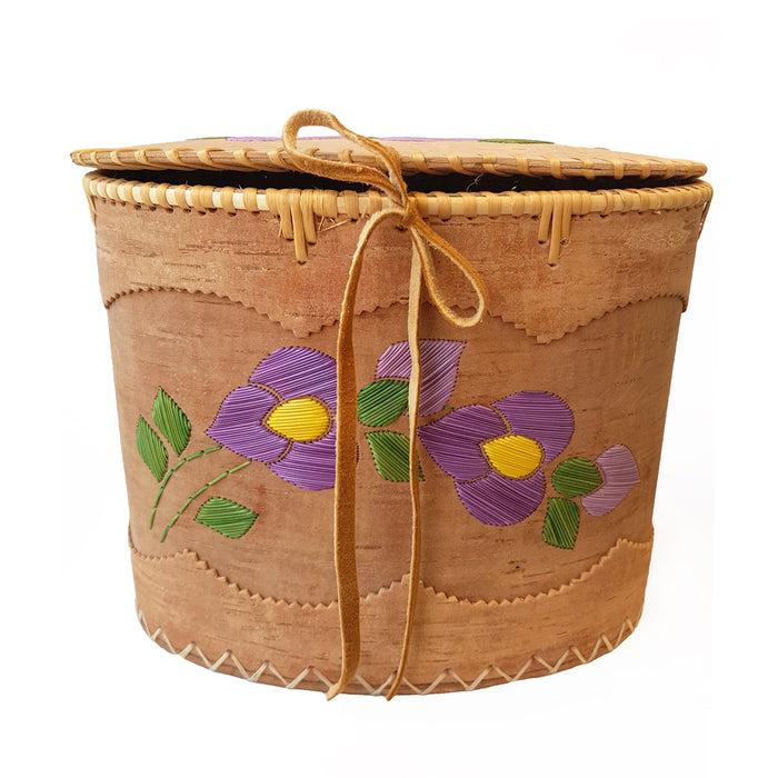 Purple Flower Oval Birch Basket