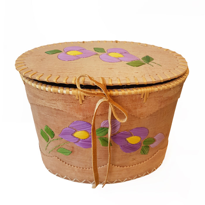 Purple Flower Oval Birch Basket