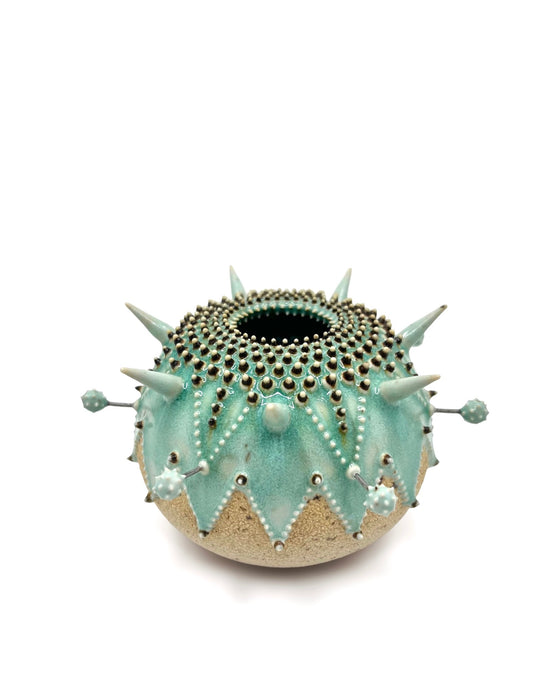 White & Turquoise Urchin Vessel
