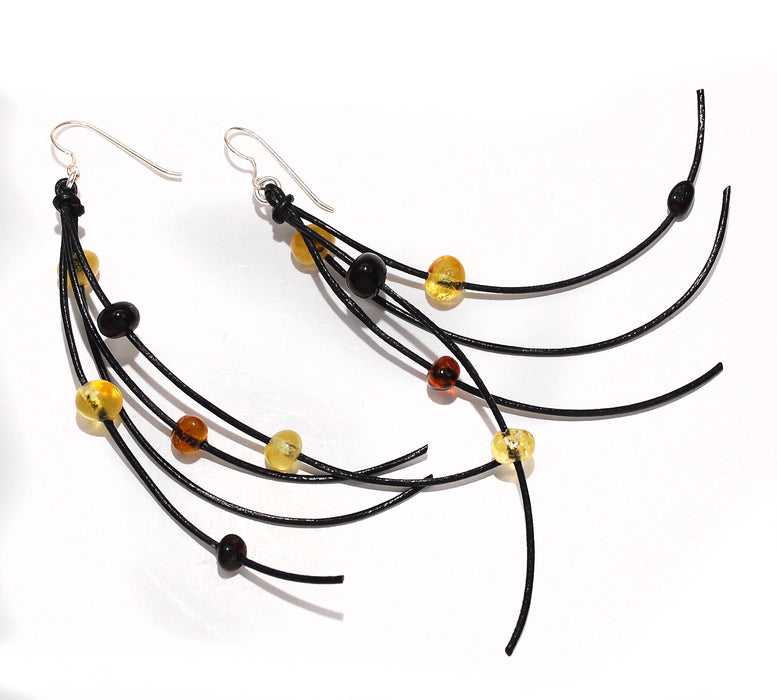 Amber and Leather Earrings