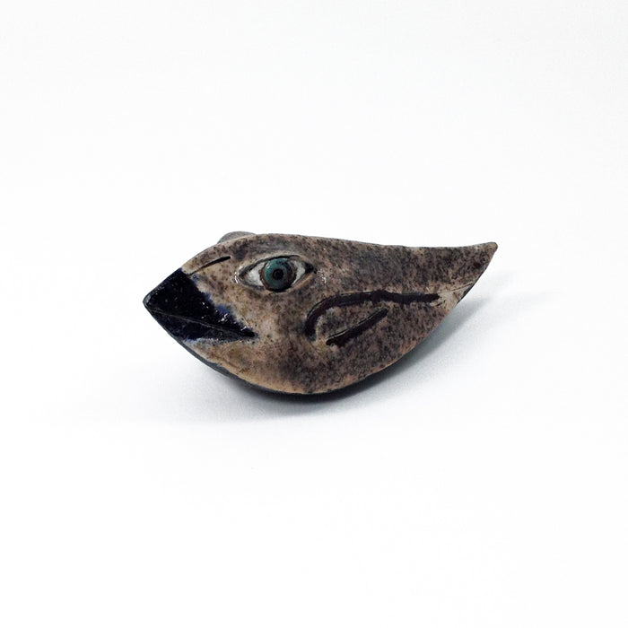 Raku Bird - silvery/copper eye