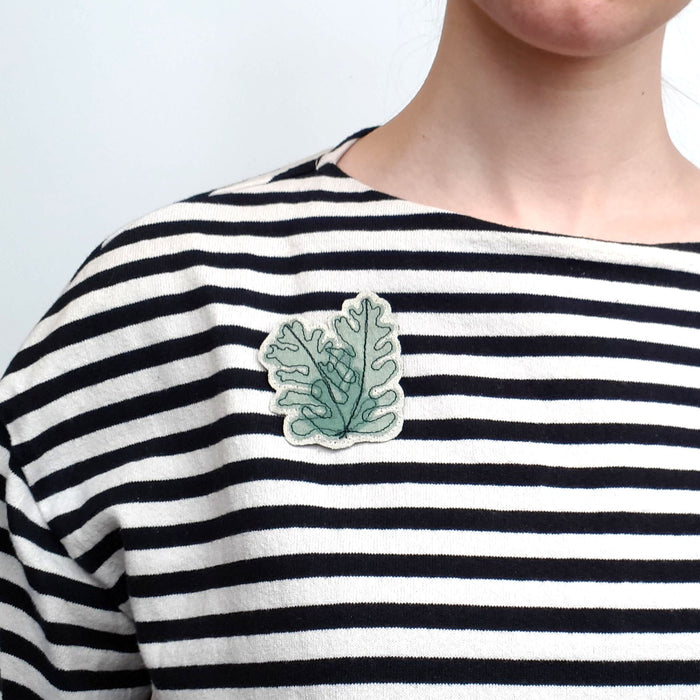 Embroidered Overlapping Leaves Brooch